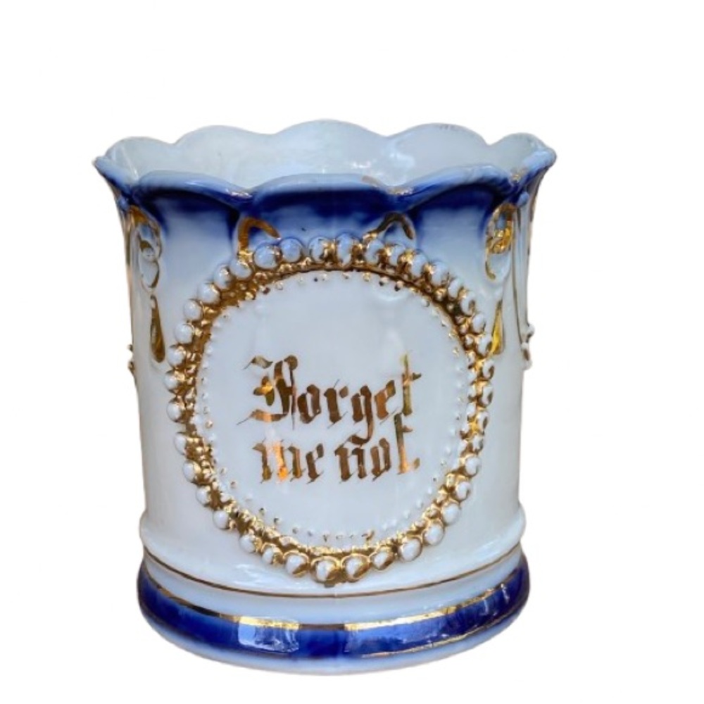 Antique Flow Blue Forget Me Not Mug G7 Mark Made in Germany Gilded Victorian